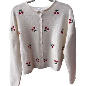 Things Between Women Cherry Embroidered Cardigan Sweater Size S Cropped Coquette